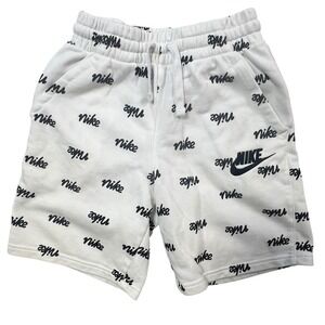 Nike Kids White All Over Logo Print‎ Fleece Shorts Size M J4